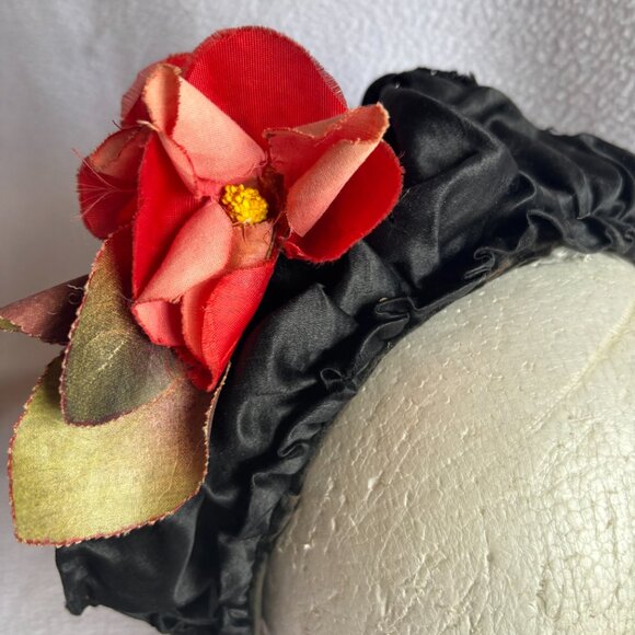 Antique Victorian Black Silk & Velvet Bonnet with Flower main image 13